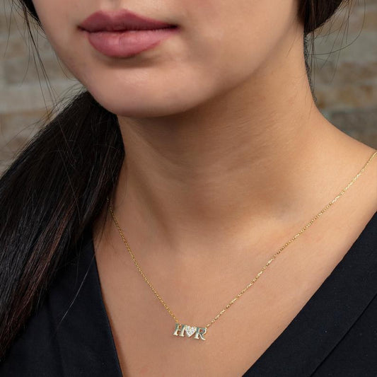 Diamond Double Letter Heart Necklace