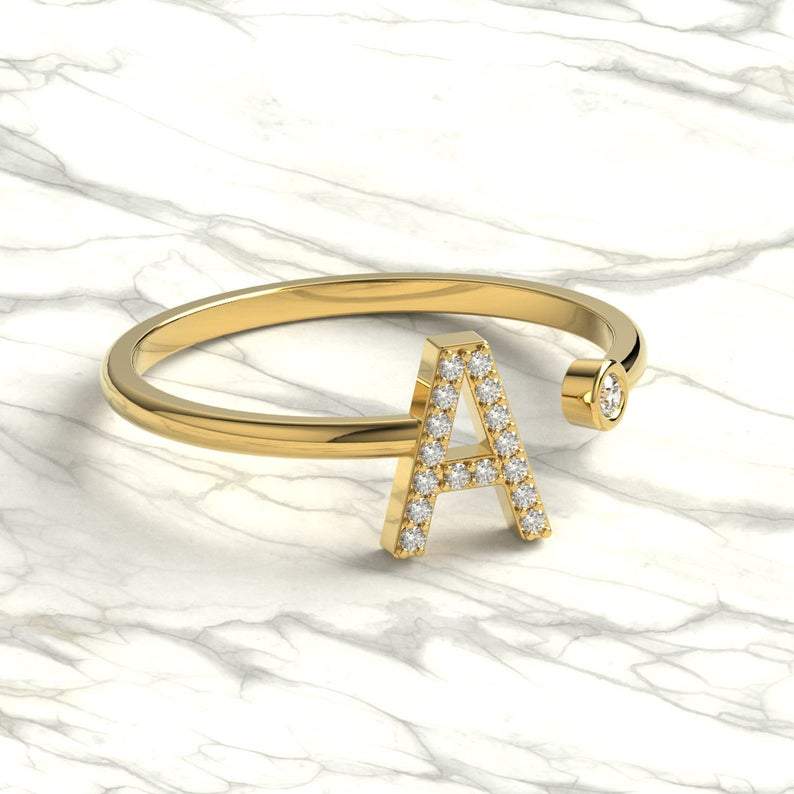 Gold Diamond Initial Ring