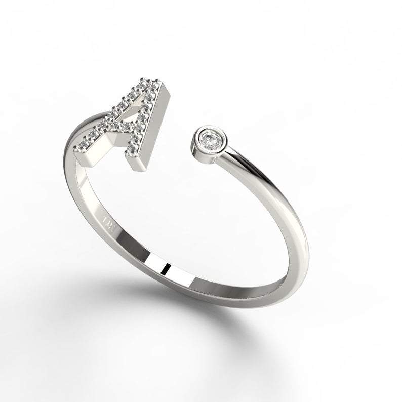 Gold Diamond Initial Ring