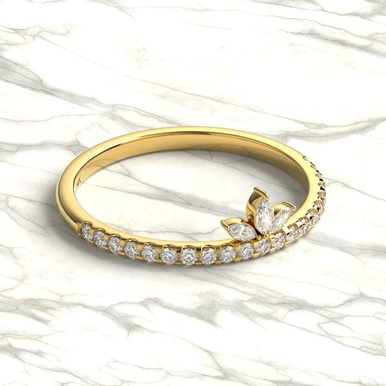 Lotus Marquise and Round Diamond Wedding Ring