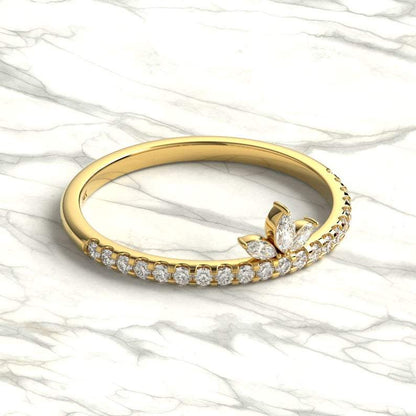 Lotus Marquise and Round Diamond Wedding Ring