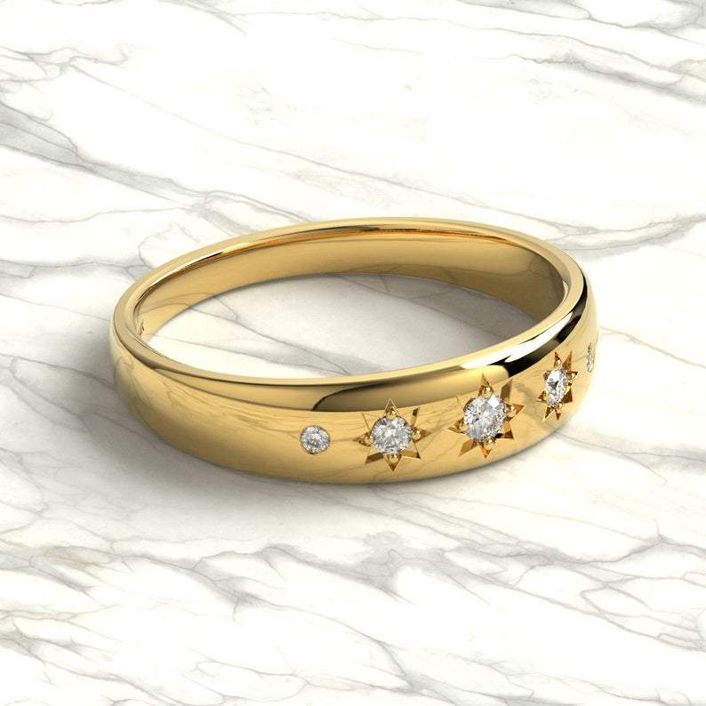 Engraved Star Diamond Stacking Ring