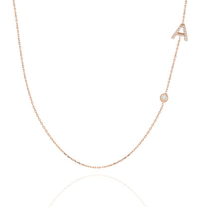 Diamond Single Initial Necklace with Solitaire Bezel Diamond