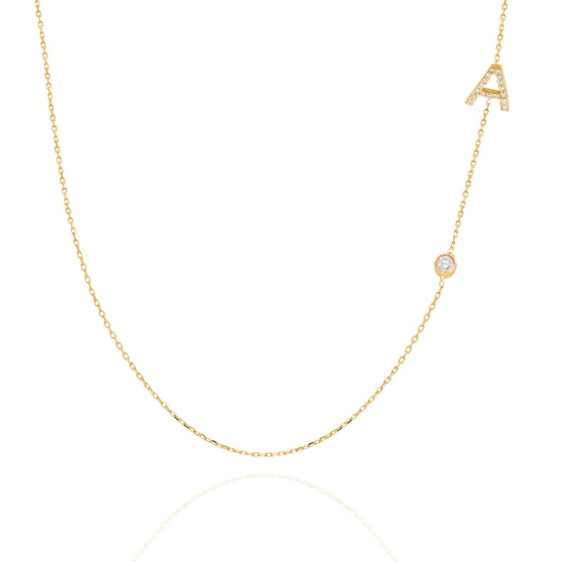 Diamond Single Initial Necklace with Solitaire Bezel Diamond