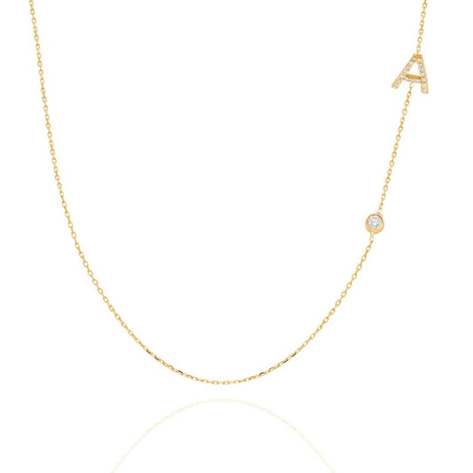 Diamond Single Initial Necklace with Solitaire Bezel Diamond