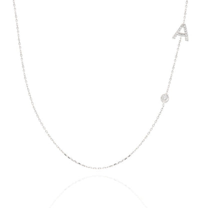 Diamond Single Initial Necklace with Solitaire Bezel Diamond