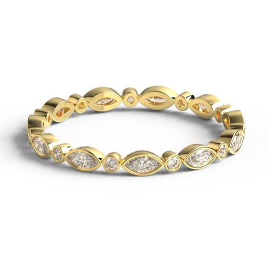 Marquise and Round Diamond Bezel Set Eternity Wedding Ring