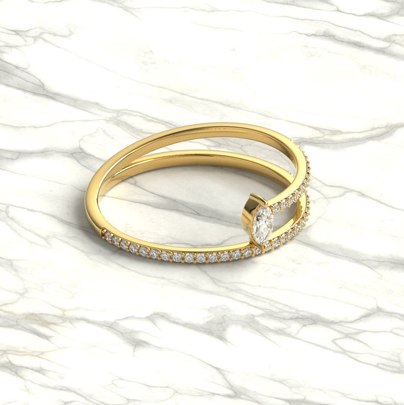 Spiral Marquise Diamond Ring