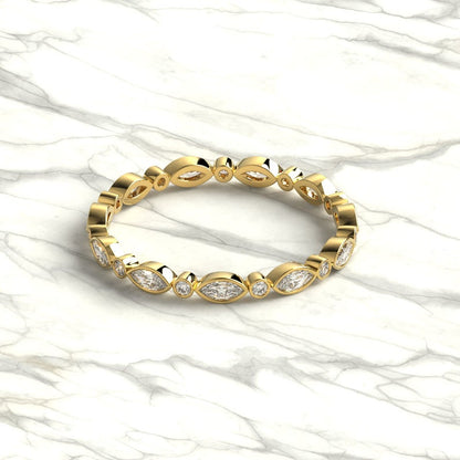 Marquise and Round Diamond Bezel Set Eternity Wedding Ring