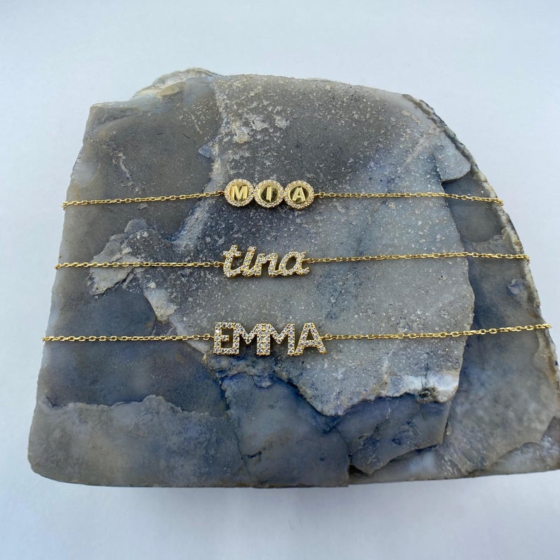 Pave Disc Diamond Name Bracelet