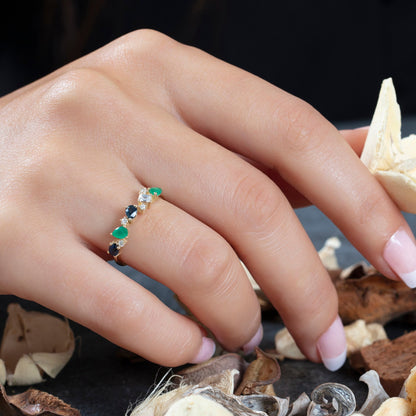 Pear Cut Emerald Sapphire Diamond Ring