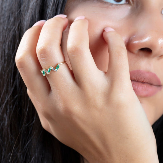Zig Zag Emerald Diamond Baguette Ring