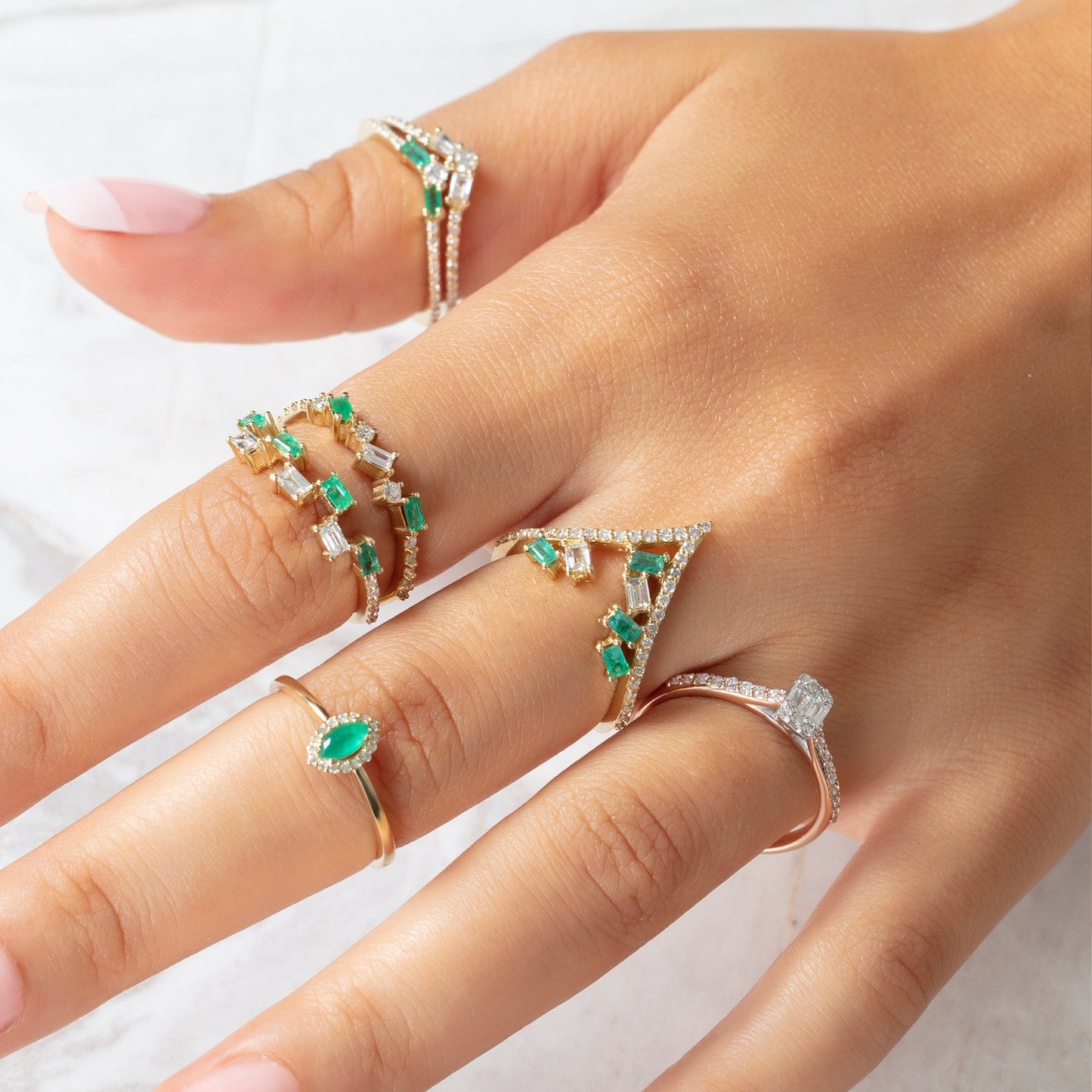 Curved Baguette and Round Diamond Ring
