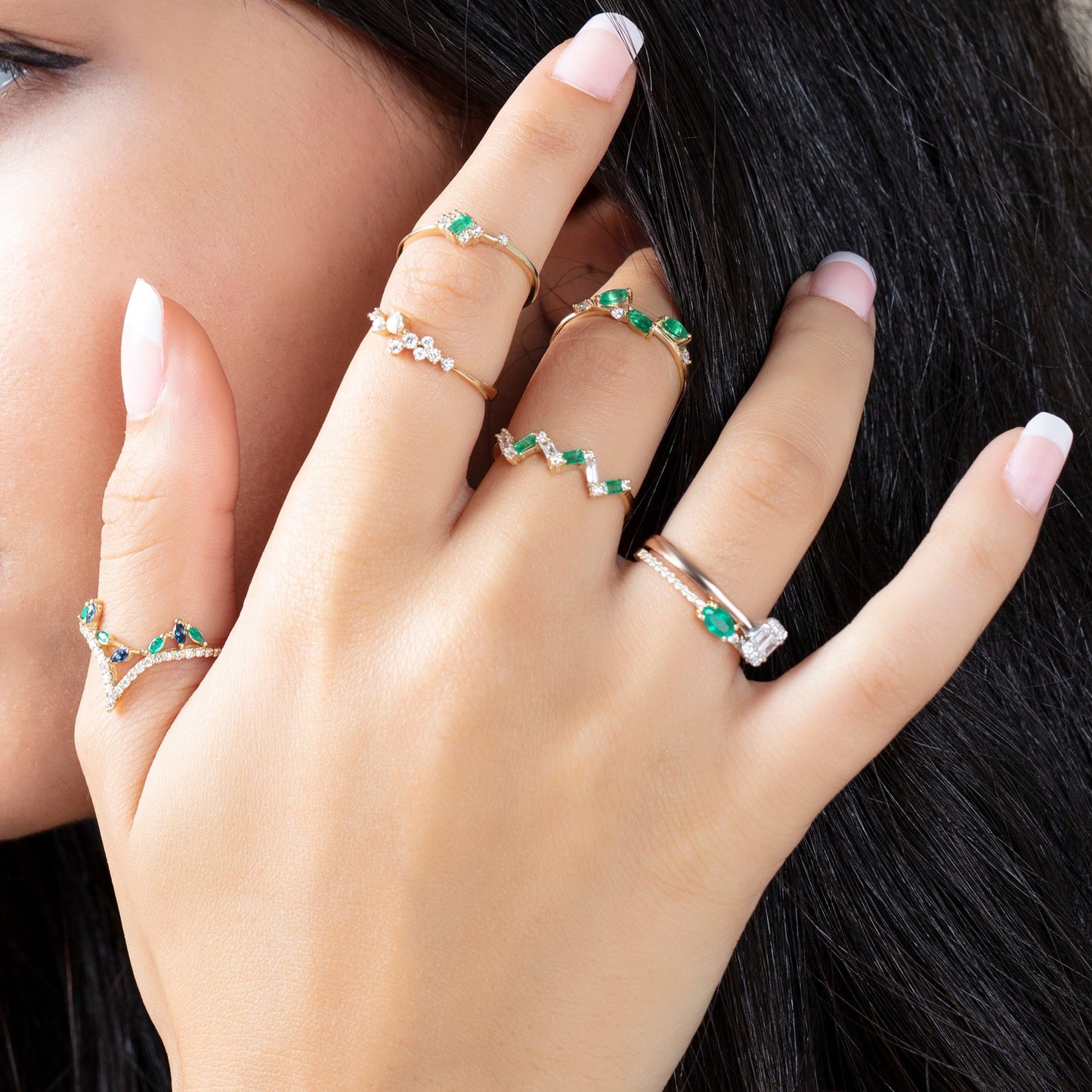Zig Zag Emerald Diamond Baguette Ring