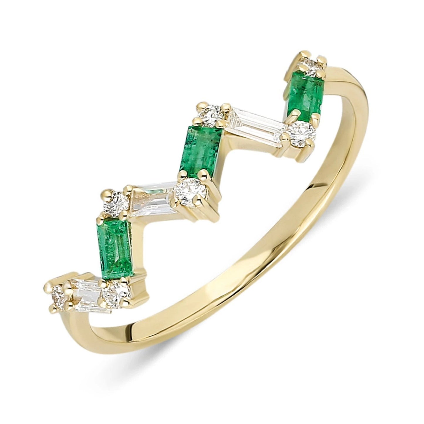Zig Zag Emerald Diamond Baguette Ring