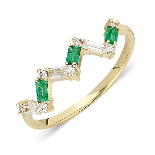 Zig Zag Emerald Diamond Baguette Ring