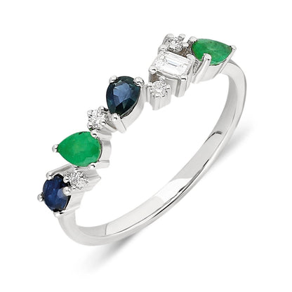 Pear Cut Emerald Sapphire Diamond Ring