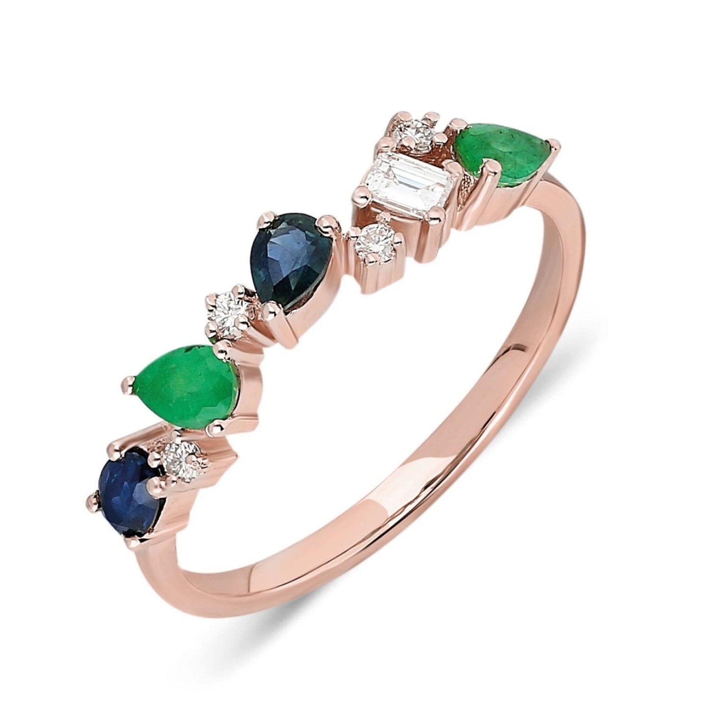 Pear Cut Emerald Sapphire Diamond Ring