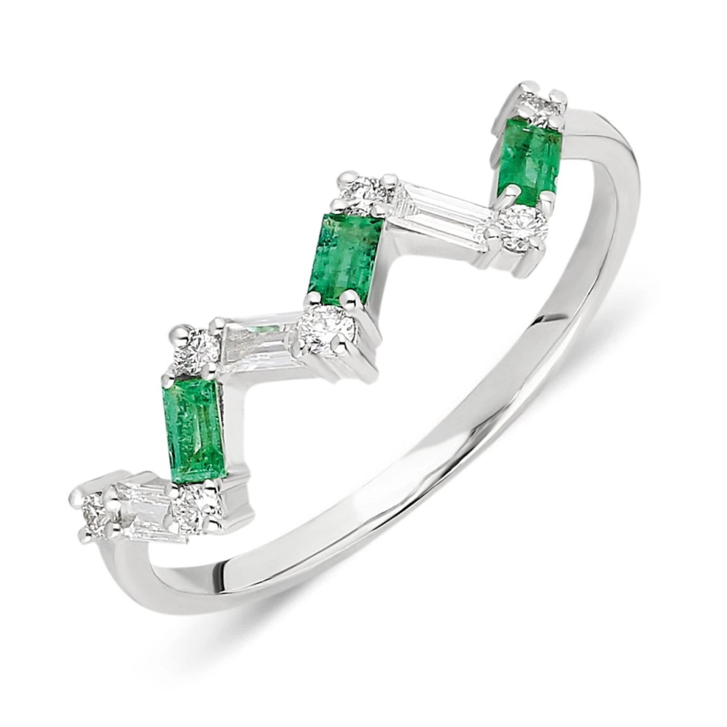 Zig Zag Emerald Diamond Baguette Ring