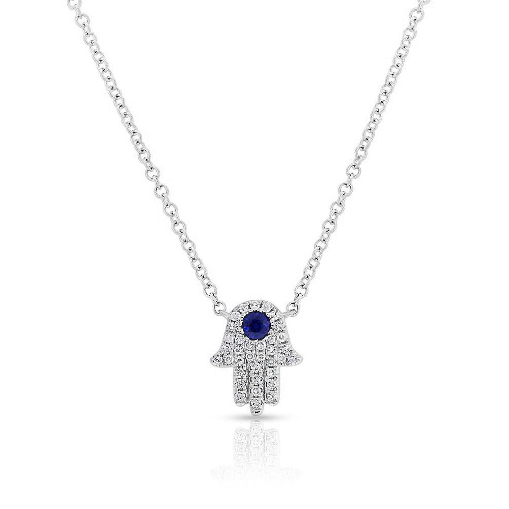 Diamond Hamsa Necklace / 14k Gold or Silver Blue Sapphire and Diamond Hamsa Protection Necklace / Diamond Necklace / Protection Necklace