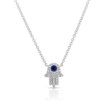 Diamond Hamsa Necklace / 14k Gold or Silver Blue Sapphire and Diamond Hamsa Protection Necklace / Diamond Necklace / Protection Necklace