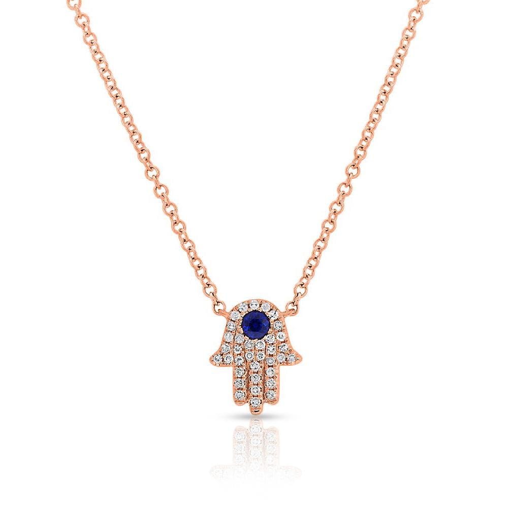 Diamond Hamsa Necklace / 14k Gold or Silver Blue Sapphire and Diamond Hamsa Protection Necklace / Diamond Necklace / Protection Necklace
