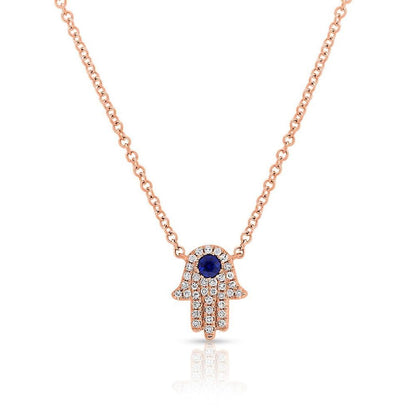 Diamond Hamsa Necklace / 14k Gold or Silver Blue Sapphire and Diamond Hamsa Protection Necklace / Diamond Necklace / Protection Necklace