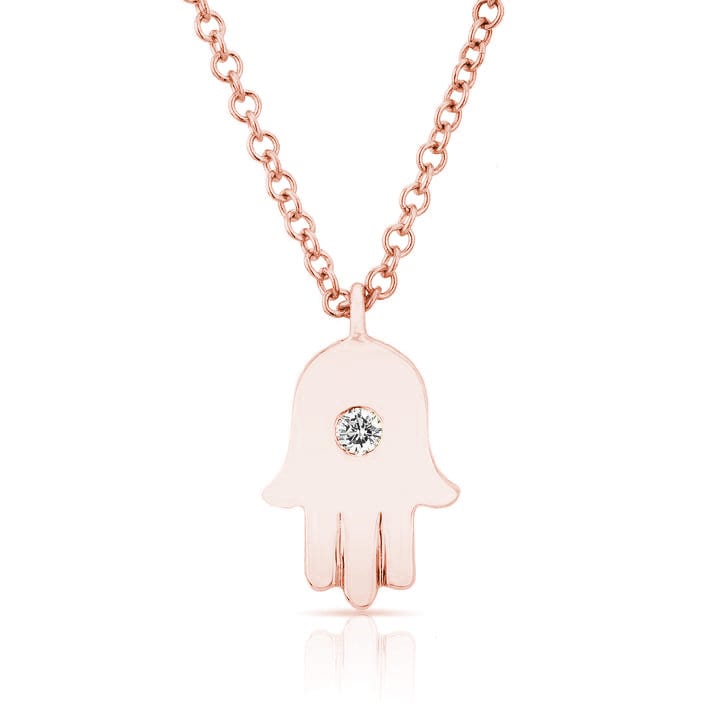 Diamond Hamsa Necklace / 14k Gold or Silver Diamond Hamsa Necklace / Diamond Protection Necklace / Layered Diamond Necklace / Diamond Hamsa