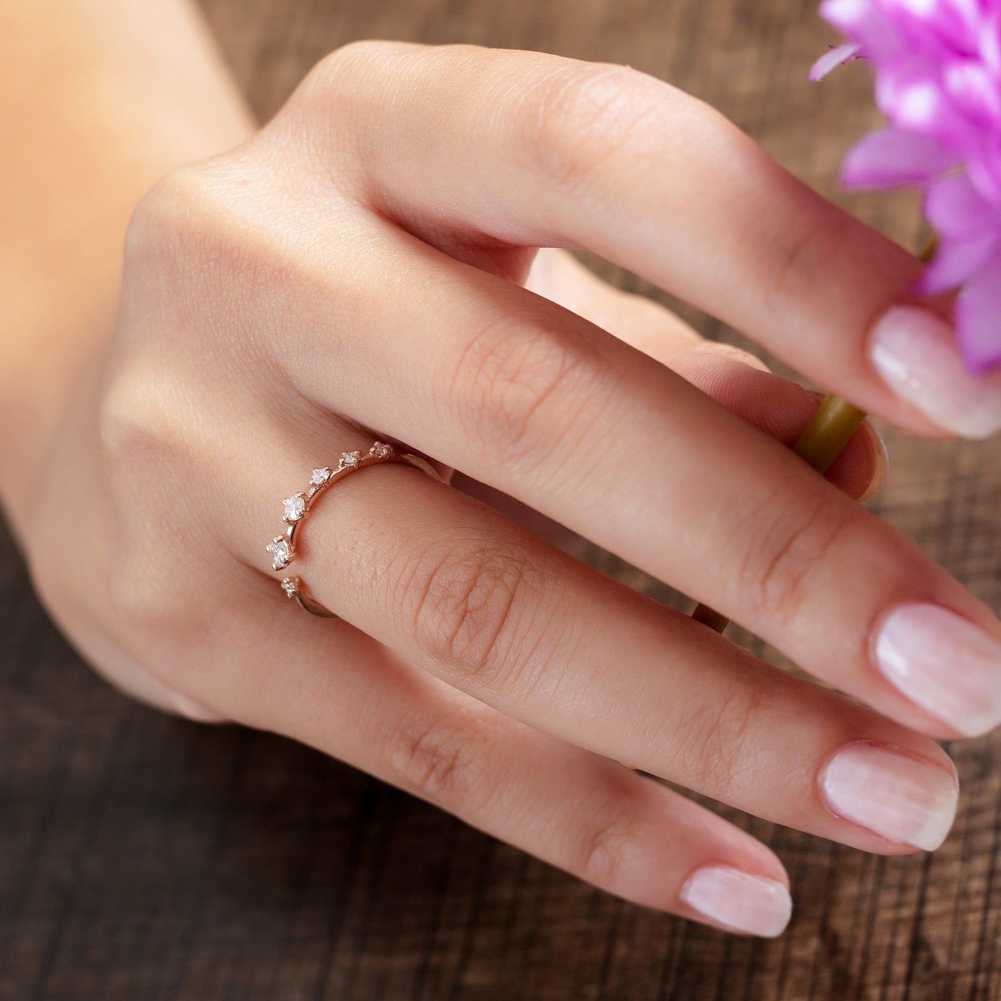 Diamond Stacking Ring / 14k Gold Diamond Wedding Ring / Cuff Ring / Graduation Gift / Bridal Gift / Birthday Gift / Anniversary Ring