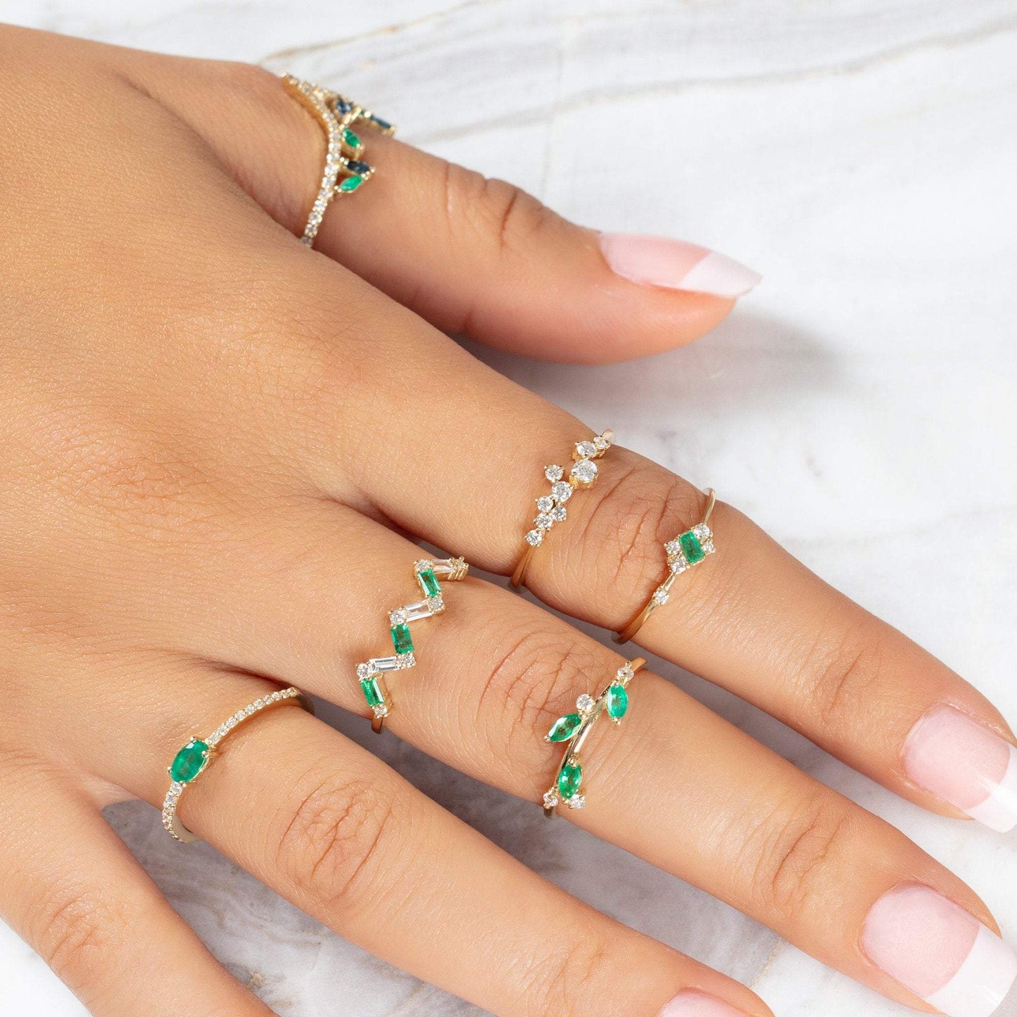Zig Zag Emerald Diamond Baguette Ring