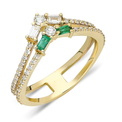 Curved Baguette and Round Diamond Ring