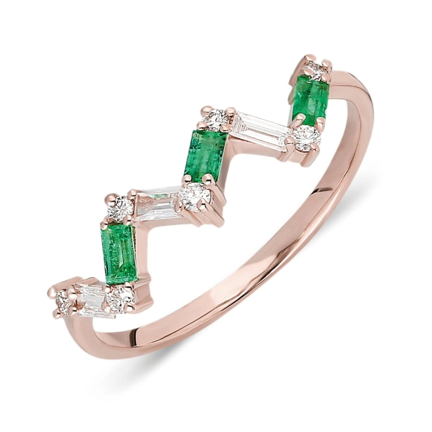 Zig Zag Emerald Diamond Baguette Ring