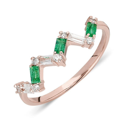 Zig Zag Emerald Diamond Baguette Ring