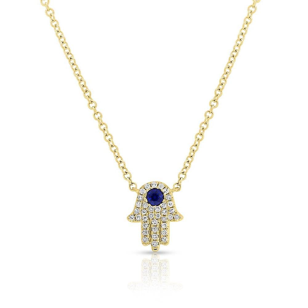 Diamond Hamsa Necklace / 14k Gold or Silver Blue Sapphire and Diamond Hamsa Protection Necklace / Diamond Necklace / Protection Necklace