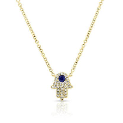 Diamond Hamsa Necklace / 14k Gold or Silver Blue Sapphire and Diamond Hamsa Protection Necklace / Diamond Necklace / Protection Necklace
