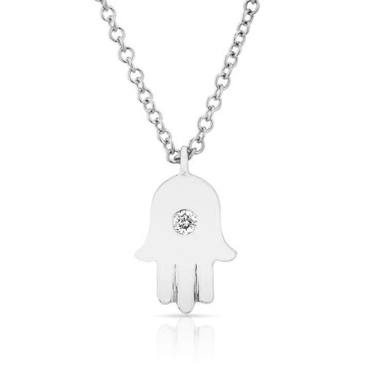 Diamond Hamsa Necklace / 14k Gold or Silver Diamond Hamsa Necklace / Diamond Protection Necklace / Layered Diamond Necklace / Diamond Hamsa