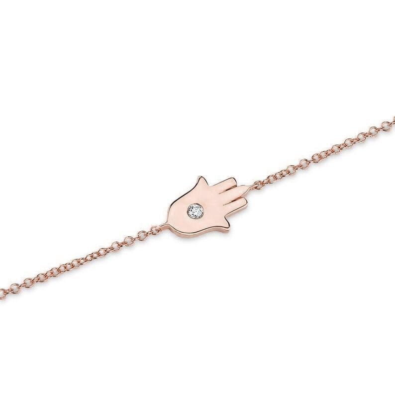 Diamond Hamsa Bracelet / 14k Single Diamond Hamsa Protection Bracelet / Protection Jewelry / Holiday Gift / Birthday Gift