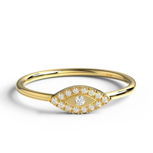 Diamond Evil Eye Stacking Ring / 14k Gold Diamond Evil Eye Stacking Ring / Diamond Protection Ring / Graduation Gift / Evil Eye Gift Ideas