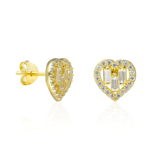 Baguette Diamond Heart Studs