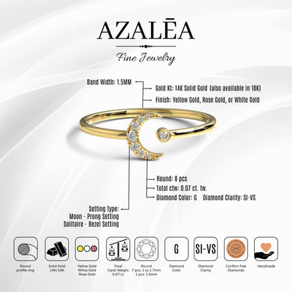 Diamond Moon Cuff Ring