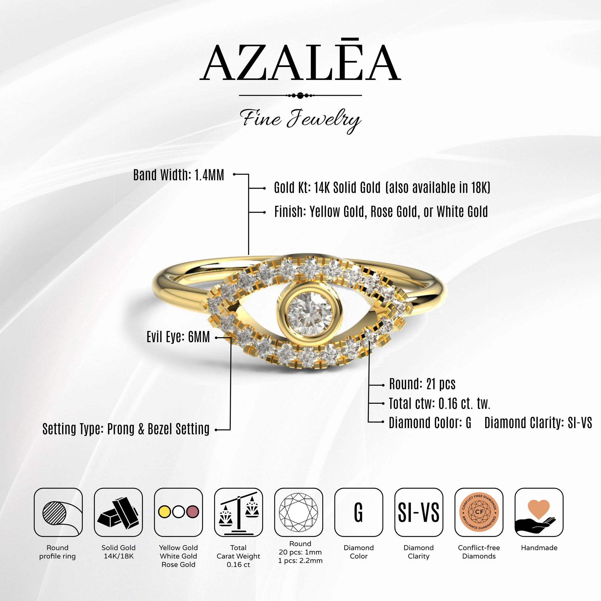 Diamond Evil Eye Ring / 14k Gold Diamond Evil Eye Ring / Diamond Birthstone Stacking Ring / Protection Gift / Evil Eye Gift Ideas