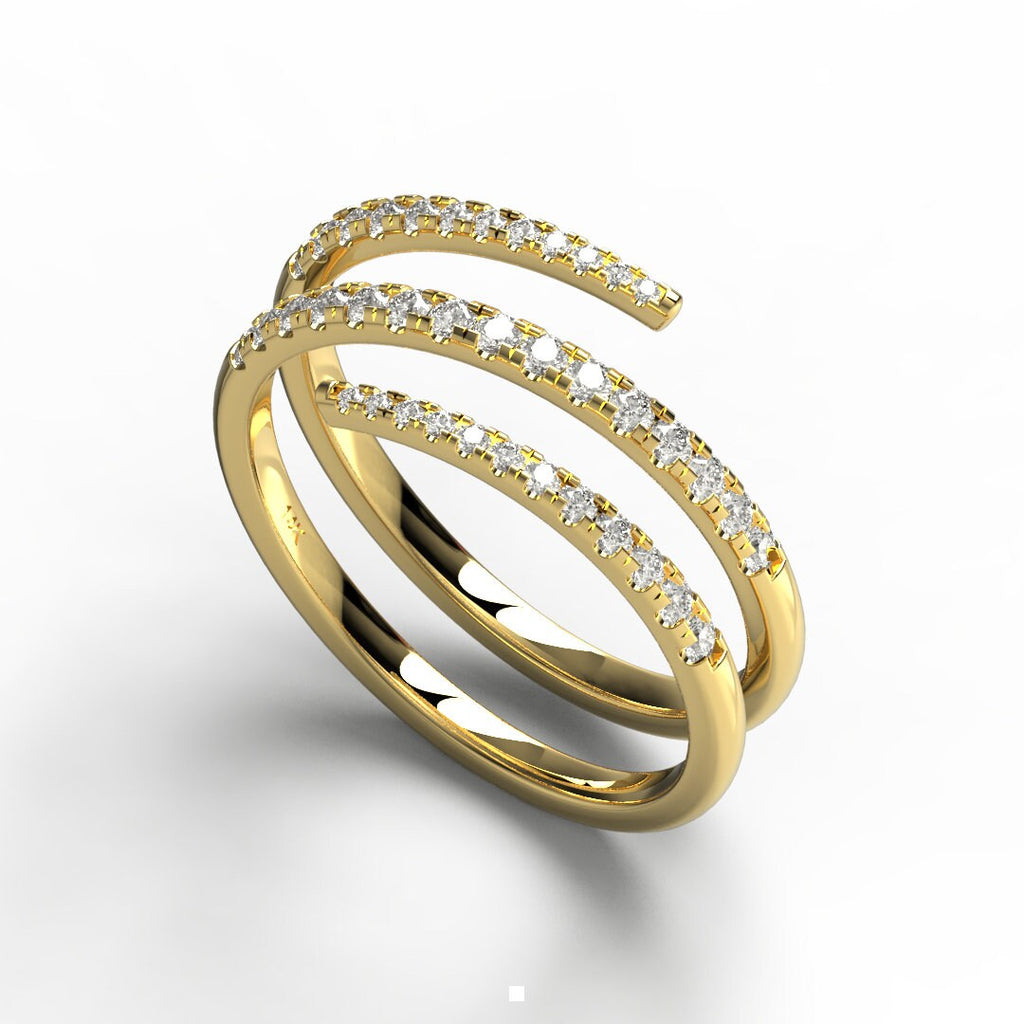Diamond Spiral Cuff Ring / 14k Gold Spiral Diamond Cuff Ring / Anniversary Ring / Wedding Band / Stacking Ring / Bridal Gift / Birthday Gift