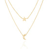 Gold Star Moon Initial Necklace / 14k Gold Star Moon Charm Necklace / Birthday Gift / Graduation Gift / Bridal Gift / Anniversary Gift