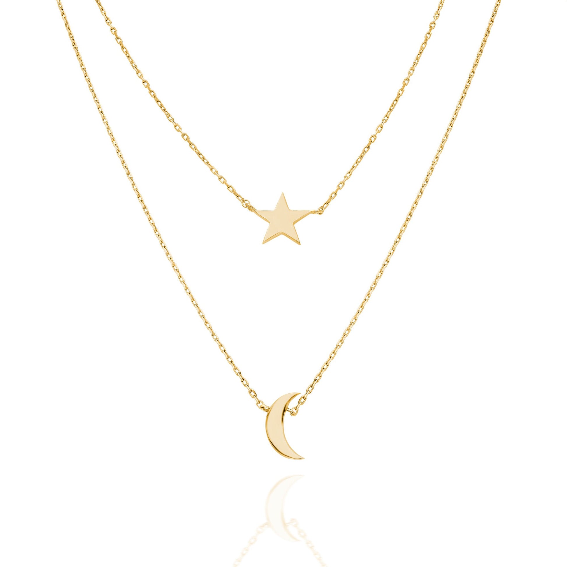 Gold Star Moon Initial Necklace / 14k Gold Star Moon Charm Necklace / Birthday Gift / Graduation Gift / Bridal Gift / Anniversary Gift