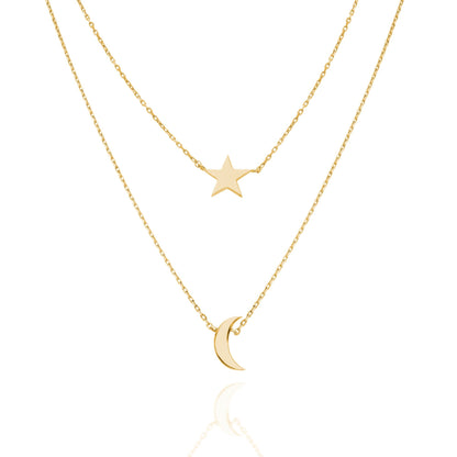 Gold Star Moon Initial Necklace / 14k Gold Star Moon Charm Necklace / Birthday Gift / Graduation Gift / Bridal Gift / Anniversary Gift