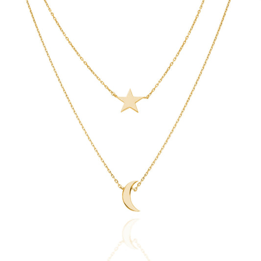 Gold Star Moon Initial Necklace / 14k Gold Star Moon Charm Necklace / Birthday Gift / Graduation Gift / Bridal Gift / Anniversary Gift