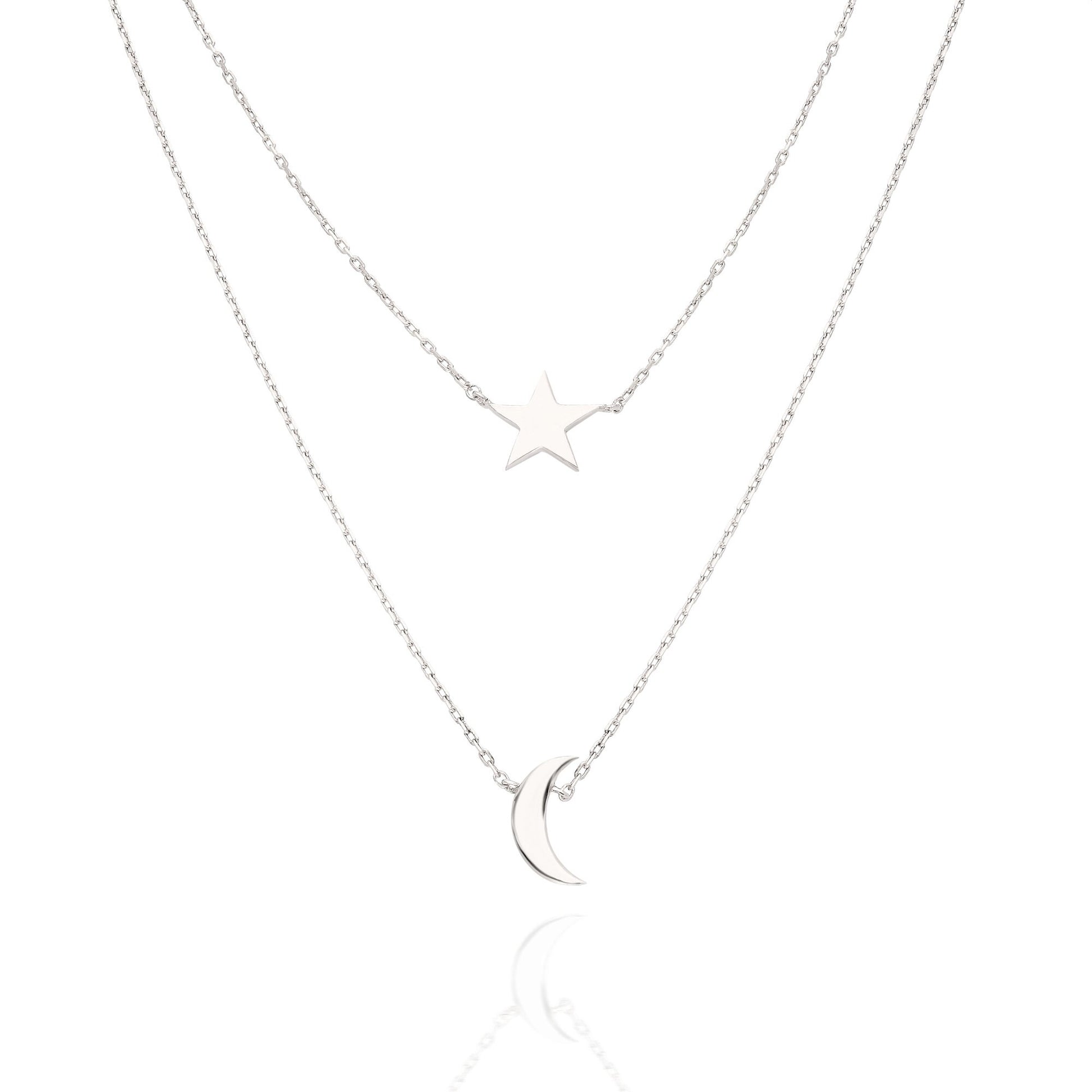 Gold Star Moon Initial Necklace / 14k Gold Star Moon Charm Necklace / Birthday Gift / Graduation Gift / Bridal Gift / Anniversary Gift