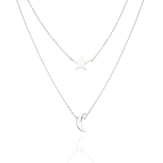 Gold Star Moon Initial Necklace / 14k Gold Star Moon Charm Necklace / Birthday Gift / Graduation Gift / Bridal Gift / Anniversary Gift