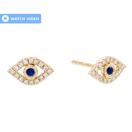 Evil Eye Sapphire and Diamond Stud Earrings