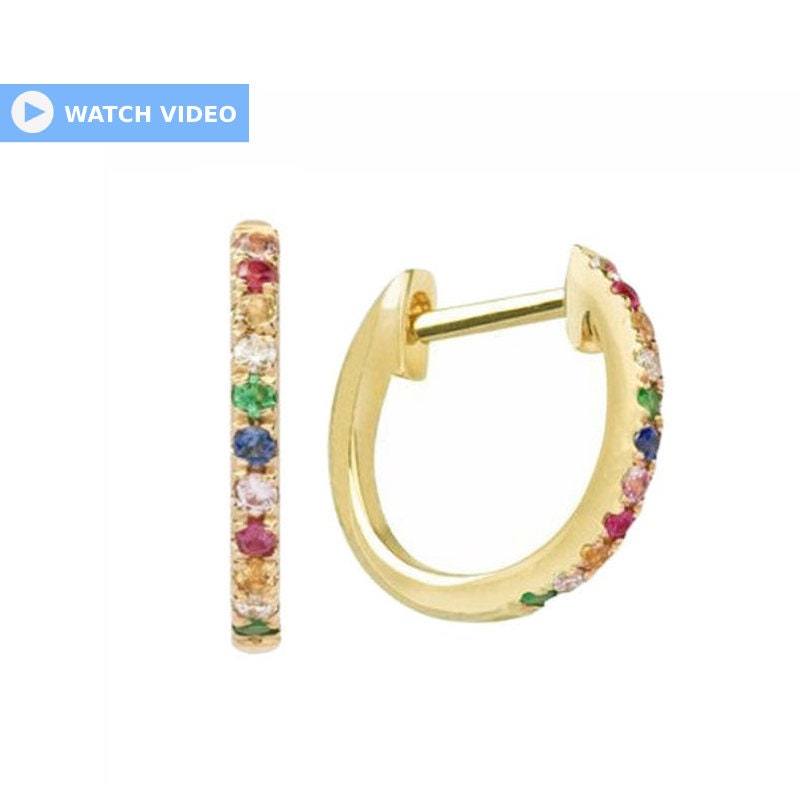 Rainbow Hoop Earrings / 14k Gold Multi Color Hoop Earrings / Anniversary Gift / Birthday Gift / Graduation Gift / Bridal Gift / Wedding Gift